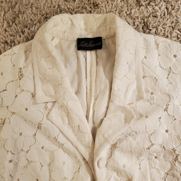 LUISA SPAGNOLI | Floral Lace  White Bridal White Collared Blazer - Picture 7 of 11